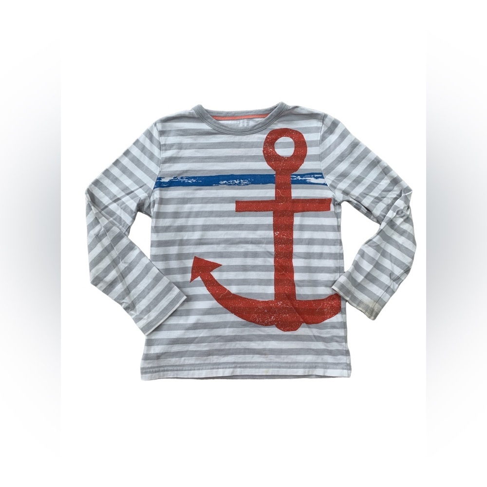 Mini Boden Size 6-7 Anchor Graphic Long Sleeve Tee